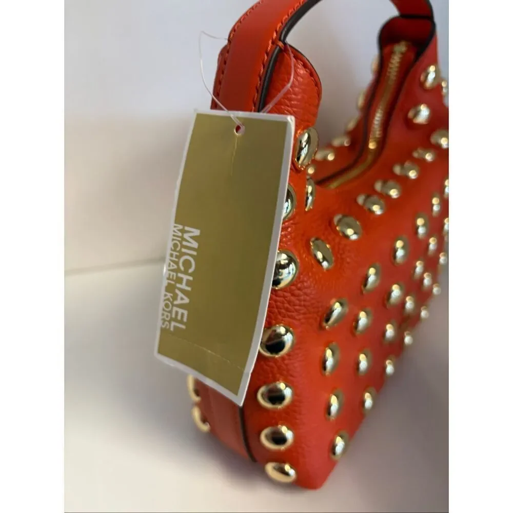 Michael Kors Ember Small Peppled Leather Embellished Messenger Bag